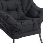 HollyHOME Fabric Lazy Chair with Foldable Ottoman, Accent Comfy Lounge Arm Chair and Folding Footrest Stool Set, Leisure Sofa Reading Chair and Footstool for Living Room, Bedroom, Dorm, Matte Black