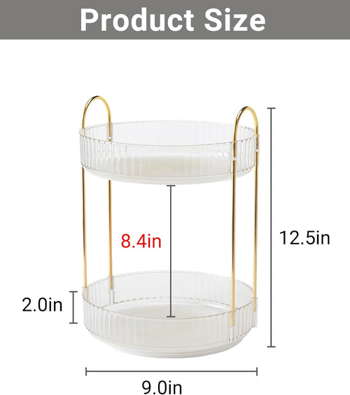 360 Rotating Makeup Organizer,2 Tier Large Capacity Make Up Organizers and Storage,Skincare Perfume Vanity Organizers,Bathroom Cosmetics Storage Organizer Countertop(Clear-2 Tier)