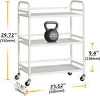 HDANI 3 Tier Metal Rolling Heavy Cart Supports 40 Lbs Per Tier,Mesh Rolling Cart with 2 Lockable Wheels for Office,Home,Bedroom,Kitchen,Bathroom(White)