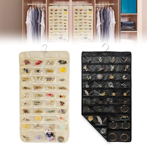 3PCS Hanging Jewelry Organizer with 80 Pocket Double-Sided Jewelry Holder Storage Wall Door Closet Accessories Organizer for Earrings, Necklaces, Rings (Black)