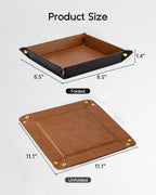 VLANDO Travel Valet Tray, Foldable PU Leather Catchall Tray, Light Brown | Large 8.5-Inch Key Tray for Wallet, Watch, Phone, Jewelry and Glasses, Nightstand Dresser Desk Entryway Organizer