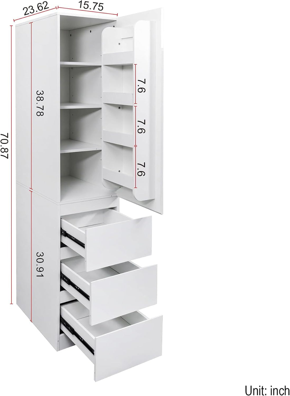 Polibi Freestanding Kitchen Pantry Cabinet with Door Rack, 3 Drawers & Ad...