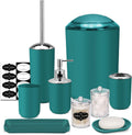IMAVO Bathroom Accessories Set,Peacock Green Bathroom Set,9 Pieces Bathroom Accessory Set,Tray,Qtip Holders,Toilet Brush,Trash Can for Bathroom Décor and Home Gifts