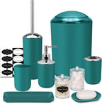 IMAVO Bathroom Accessories Set,Peacock Green Bathroom Set,9 Pieces Bathroom Accessory Set,Tray,Qtip Holders,Toilet Brush,Trash Can for Bathroom Décor and Home Gifts