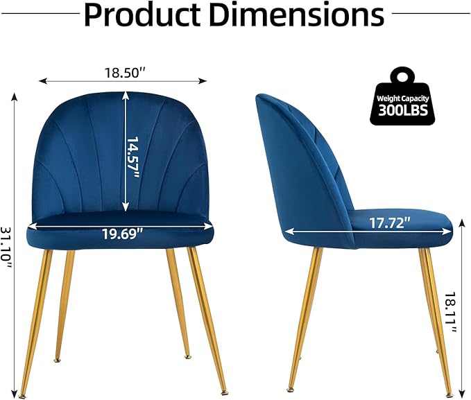 Velvet Dining Chairs Set of 4, Upholstered Mid Century Modern Dining Chairs, ...