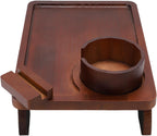 Foldable Sofa Arm Tray, Wood Couch Armrest Table with 360 Rotatable Phone Stand & Cup Holder for Living Room Snacks, Drinks, Books, Remotes (Brown)
