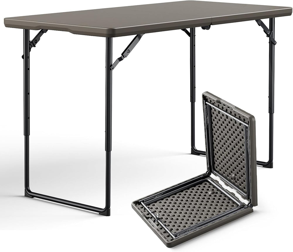 Folding Table, 4FT Foldable Picnic Table with Carrying Handle, Heavy Duty Fol...