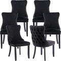 Modern Dining Chairs Set of 6, Upholstered Dining Chair with Full Back and Button Tufting, Black Velvet Accent Chair, Sillas de Comedor, 6 Dining Chairs (Black, Velvet, 6Pcs)
