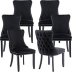 Modern Dining Chairs Set of 6, Upholstered Dining Chair with Full Back and Button Tufting, Black Velvet Accent Chair, Sillas de Comedor, 6 Dining Chairs (Black, Velvet, 6Pcs)