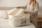 Soft Canvas Clothes Storage Bags with Four Carrying Handles and Clear Window, Closet Organizer for Clothing, Blankets Sheets Pillows and Bedding, 55L, White