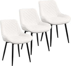 Dining Chair Set of 3, Modern Dining Chairs with Thick Cushions, Faux Leather Upholstered Kitchen Dining Room Chairs with Metal Adjustable Legs for Dining Living Room, White