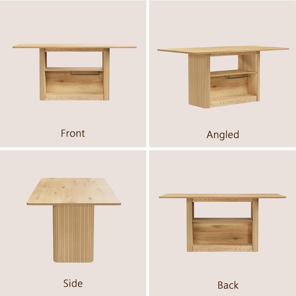 FUQARHY 63" Dining Table with Storage, Fluted Farmhouse Kitchen Table fo...