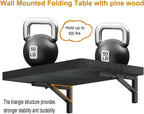 IAE Wall Mounted Folding Table with Pine Wood,24" x 14" Floating Wall Desk,Laundry Folding Table with Shelf Brackets,Fold Down Desk Shelf,Folding Workbench for Home,Dining,Laundry Room,Kitchen,Black