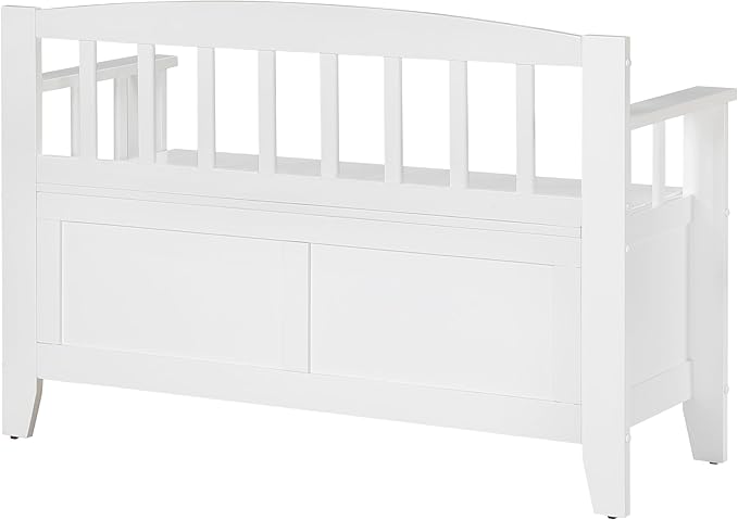 OSP Home Furnishings Metro Mission Style Wood Entry Way Bench with Storage, Sierra Snow White Finish