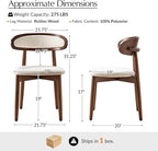 HULALA HOME Dining Chairs Set of 2 Mid-Century Modern Fabric Upholstered Dining Room Chairs Kitchen Side Chair with Open Curved Back, Walnut Rubber Wood Legs, Dinner Chairs for Living Room, Beige