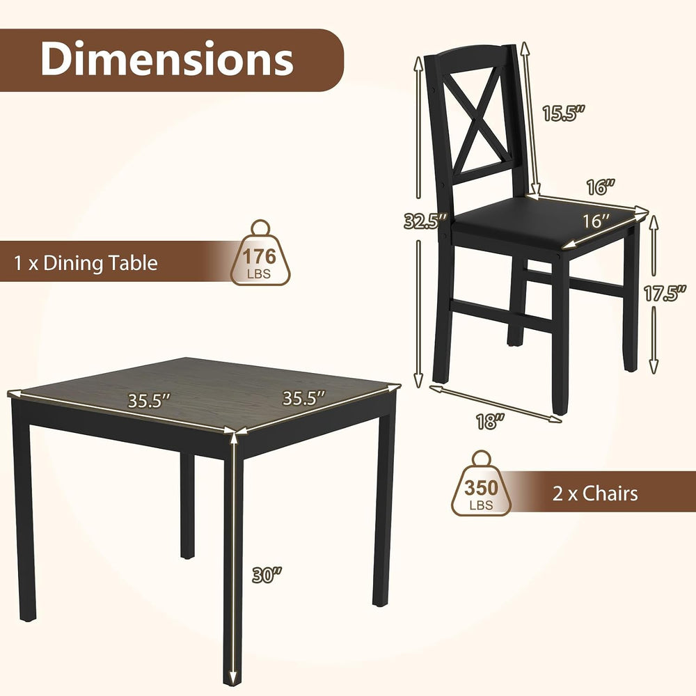 POWERSTONE Small Dining Table Set for 2, Square Kitchen Table with 2 Upholste...