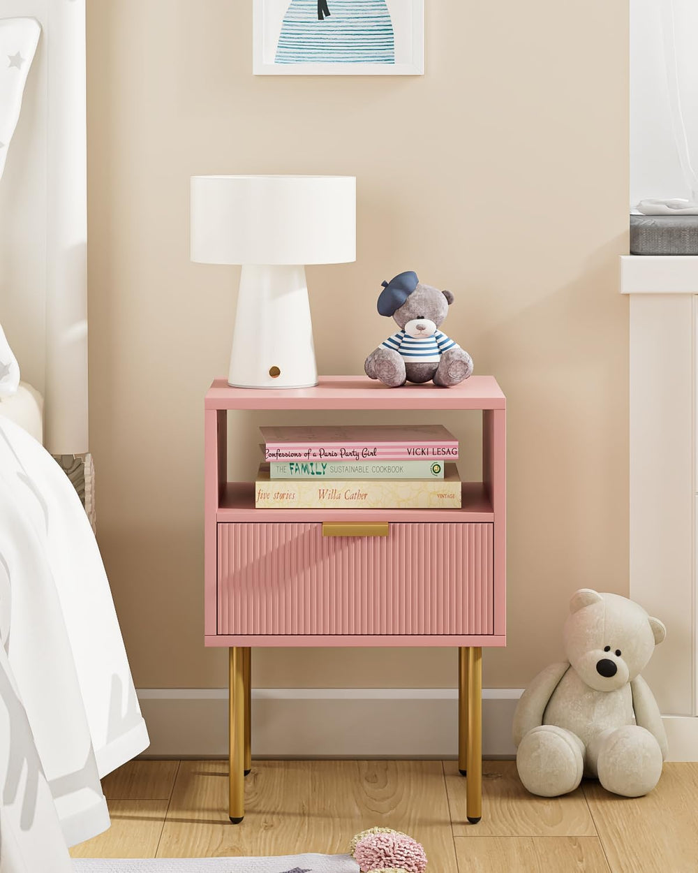 Nightstand,Morden Bedside Table with Gold Frame,Small Night Stand,End Table,B...
