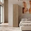 DEPOT E-SHOP Frisco 1 Door Wardrobe with Mirror and Vertical Storage Design, Natural Oak