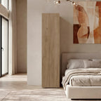 DEPOT E-SHOP Frisco 1 Door Wardrobe with Mirror and Vertical Storage Design, Natural Oak