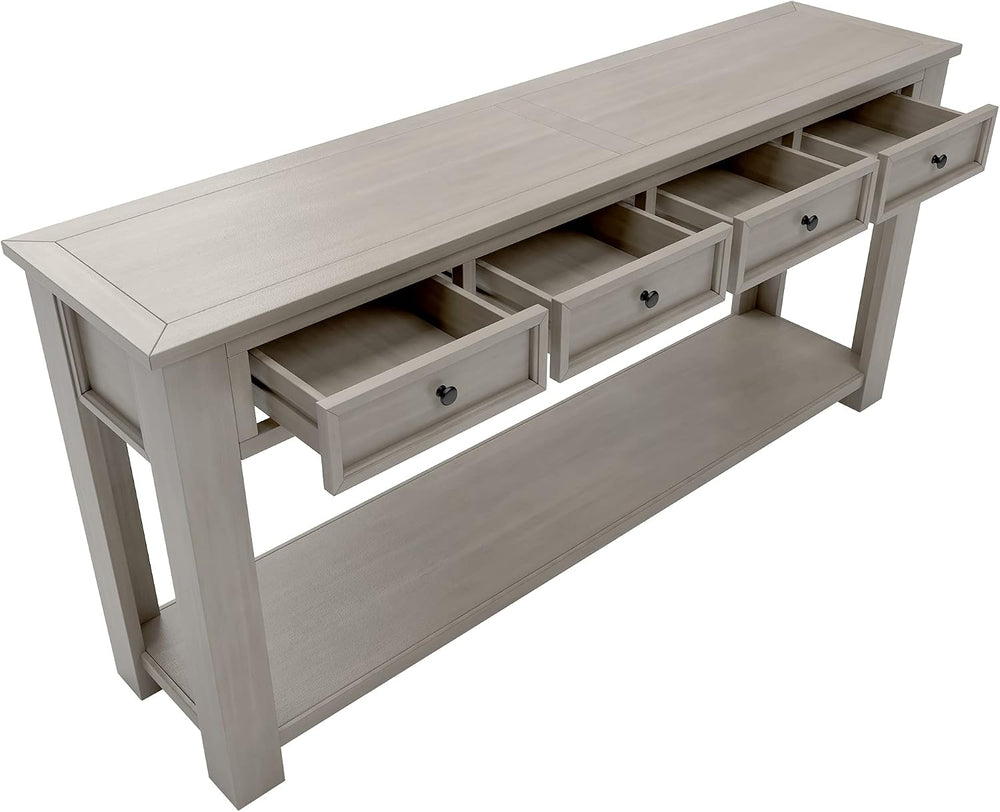 Knocbel Console Table with 4 Storage Drawers and Bottom Shelf, Rustic Distres...