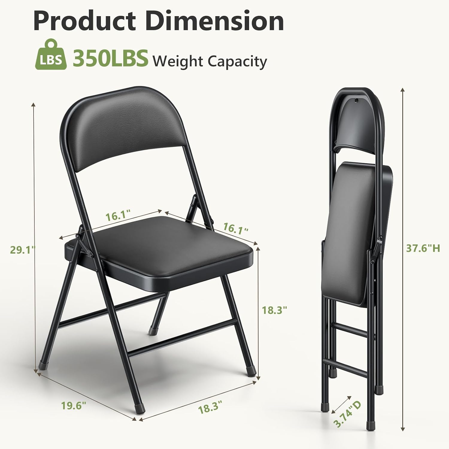 Folding Table and Chairs Set for 4, 5 Piece Card Table Set with 36" Square Foldable Table & 4 Padded Folding Chairs, Portable Indoor Outdoor Dining Table Set for Picnic, Camping, RV, Game Night, Patio