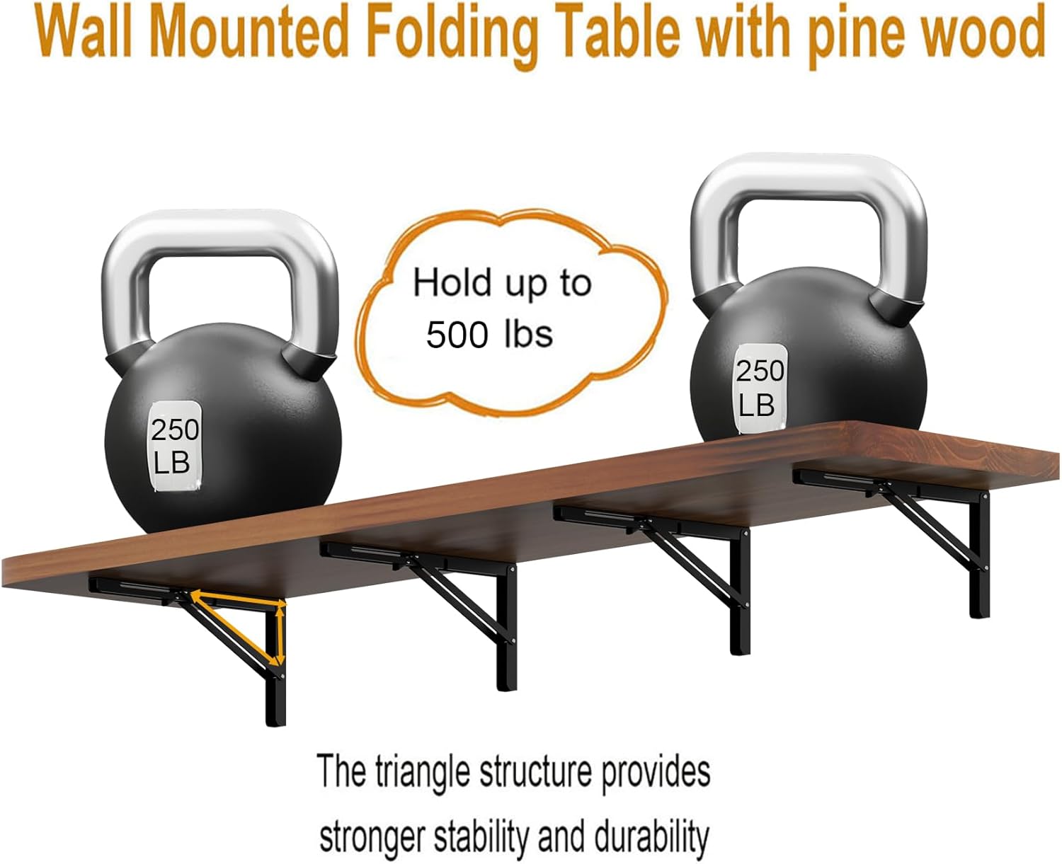 IAE Wall Mounted Folding Table with Pine Wood,72" x 16" Floating Wall Desk,Laundry Folding Table with Shelf Brackets,Fold Down Desk Shelf,Folding Workbench for Home,Dining,Laundry Room,Kitchen,Teak