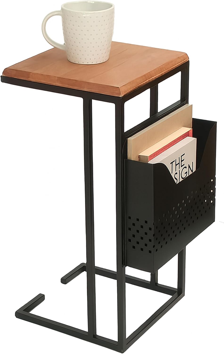 Relaxdays side table with magazine holder, HWD: 63x30x37 cm, wood, metal, C-s...
