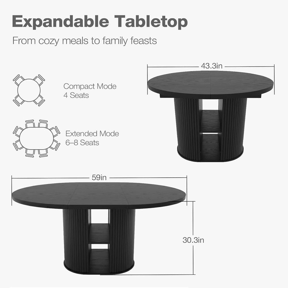43.3''–59'' Extendable Round Dining Table for 4–8, Modern Woo...
