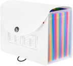 Sooez 24 Pockets Expanding File Folder with Blank Labels, According File Organizer with Expandable Cover, Desktop Accordion Folders Letter A4 Paper Document Storage Organizer, White