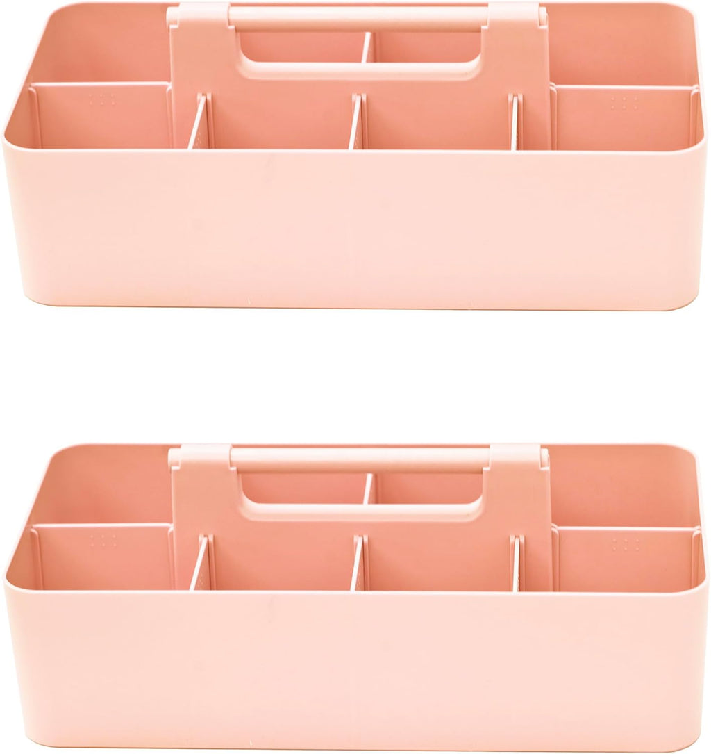 2 PACK - Portable DIY 8 Dividers Durable Plastic Organizer Tote Tool Home Office School Toy Arts Craft Pencil Kids Baby & Supply Cleaning Caddy with Handle Made In USA (Indie Pink)