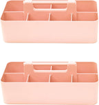 2 PACK - Portable DIY 8 Dividers Durable Plastic Organizer Tote Tool Home Office School Toy Arts Craft Pencil Kids Baby & Supply Cleaning Caddy with Handle Made In USA (Indie Pink)