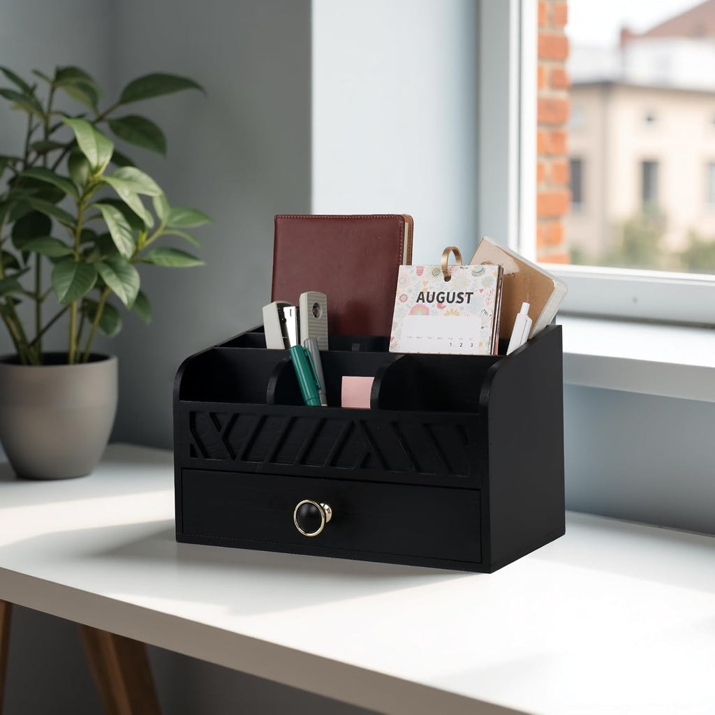 Desk Organizer with Drawer Mail Organizer Countertop Wood Desk Drawer Tabletop Storage Organization Pen Holder Letter Sorter Makeup Organizer for Home Office School