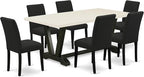East West Furniture V627AB624-7 7 Piece Modern Dining Table Set Consist of a Rectangle Wooden Table with V-Legs and 6 Black Color Linen Fabric Parsons Dining Chairs, 40x72 Inch, Multi-Color