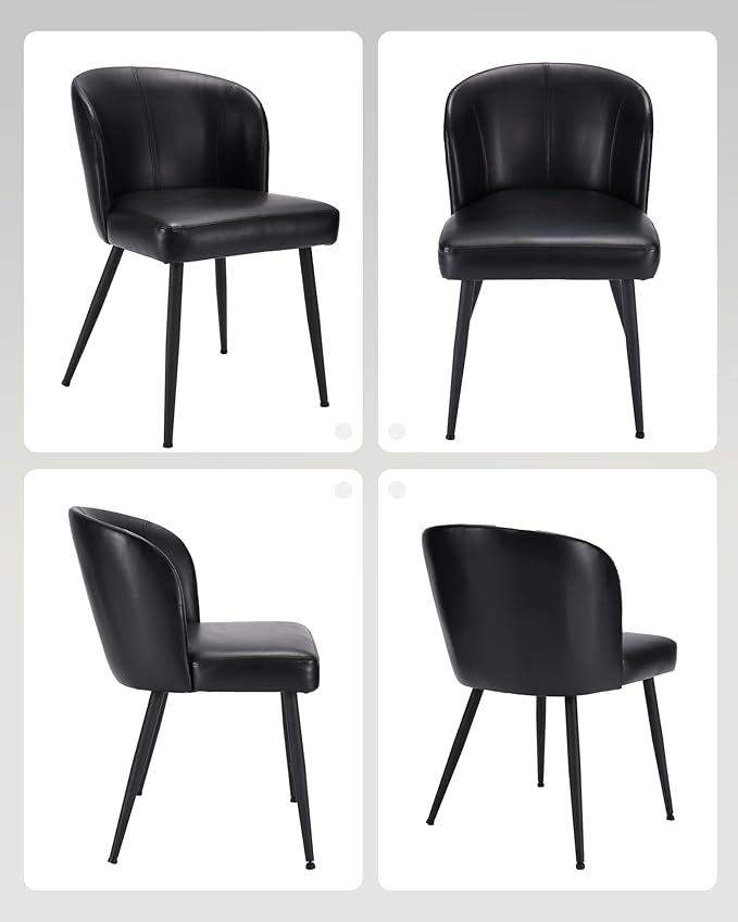 Dining Chairs Set of 6, Upholstered Kitchen Chairs with Faux Leather Cushion Seat and Metal Legs, Mid Century Modern Dining Room Chair for Kitchen, Living Room, Easy Assembly, Black