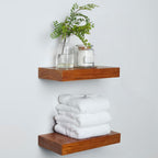 Homeforia 12 inch Oak Floating Shelf, High End Solid Real Wood 12inch Small Floating Shelves for Wall Mounted, Honey Oak Wooden 12in Floating Shelves, Heavy Duty Bracket, 12 X 6.5 X 1.75 in, Set of 3