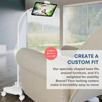 LEVO Gooseneck Tablet Floor Stand with Casters – Rolling Adjustable iPad Mount with Wheels, Height Tilt Rotation, Locking Mobile Base for Bedside, Couch, Chair, Hospital, Office, and Home – White