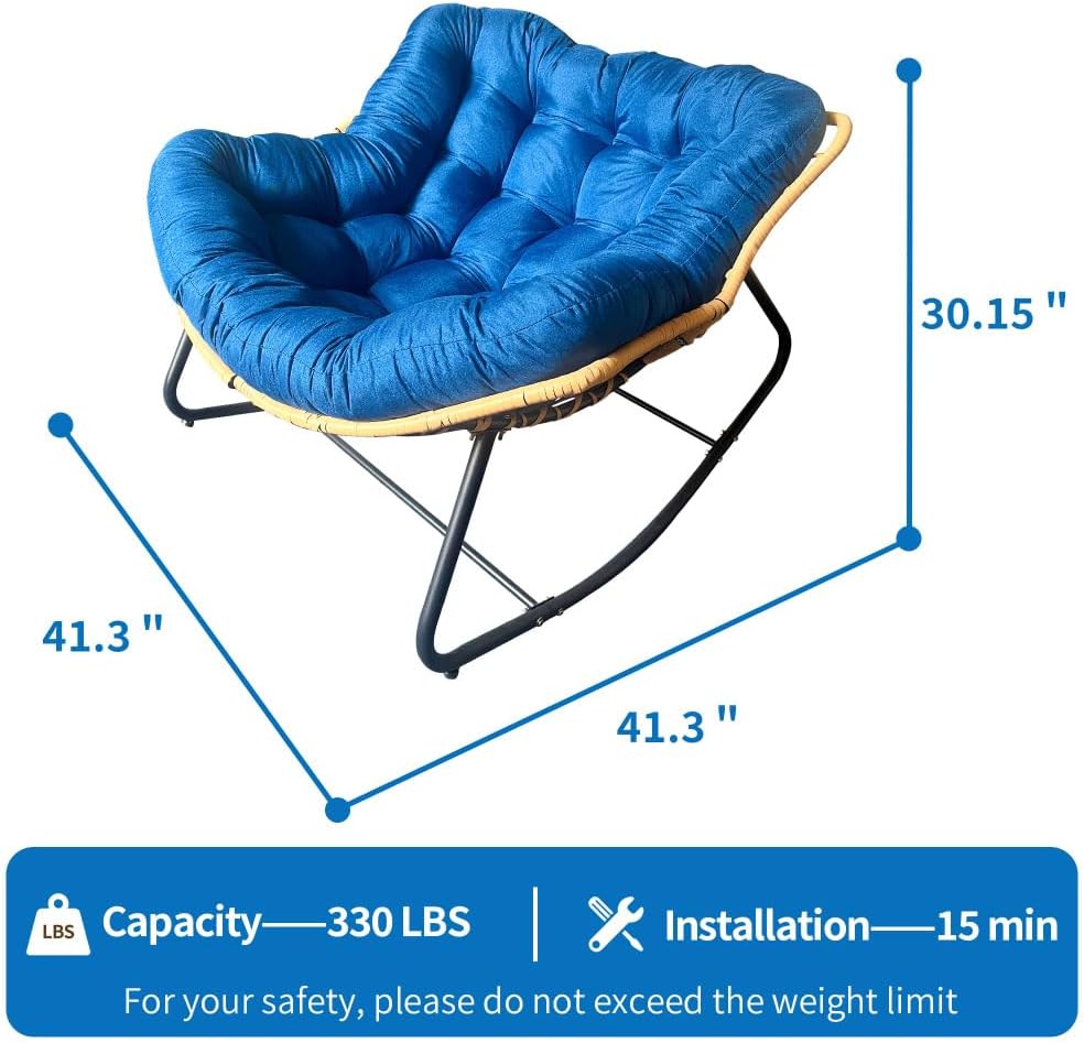 Larger Outdoor Rocking Chair, Rattan Wicker Lounge Chair, for Bedroom, Living...
