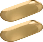 Vaincre Gold Decorative Jewelry Tray - 2PCS Stainless Steel Oval Trinket Ring Holder Dish, 7” Small Bathroom Vanity Kitchen Jewelry Plate Tray Decor for Storing Perfumes, Cosmetics, Candles, Key