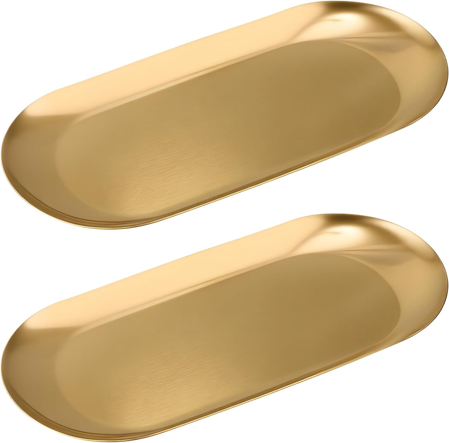 Vaincre Gold Decorative Jewelry Tray - 2PCS Stainless Steel Oval Trinket Ring Holder Dish, 7” Small Bathroom Vanity Kitchen Jewelry Plate Tray Decor for Storing Perfumes, Cosmetics, Candles, Key