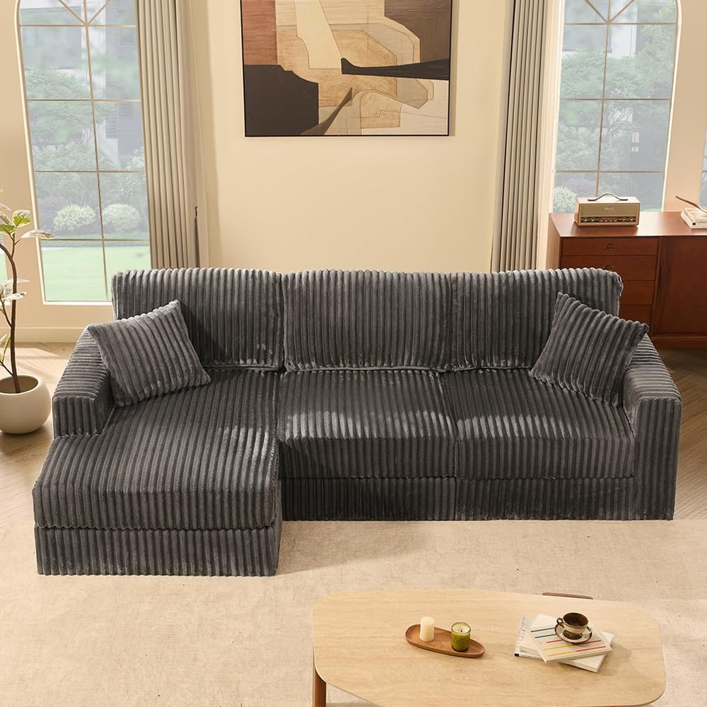 GOSUHI 113" L-Shaped Cloud Couch, Modular Sectional, Deep Seats, Grey | ...