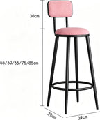 Commercial Stainless Steel Stool, Metal Bar Stools, Reception Chair, Tall Executive Office Chair, with Back and Footrest, for Small Spaces Home Bedroom Study(Pink,85cm)