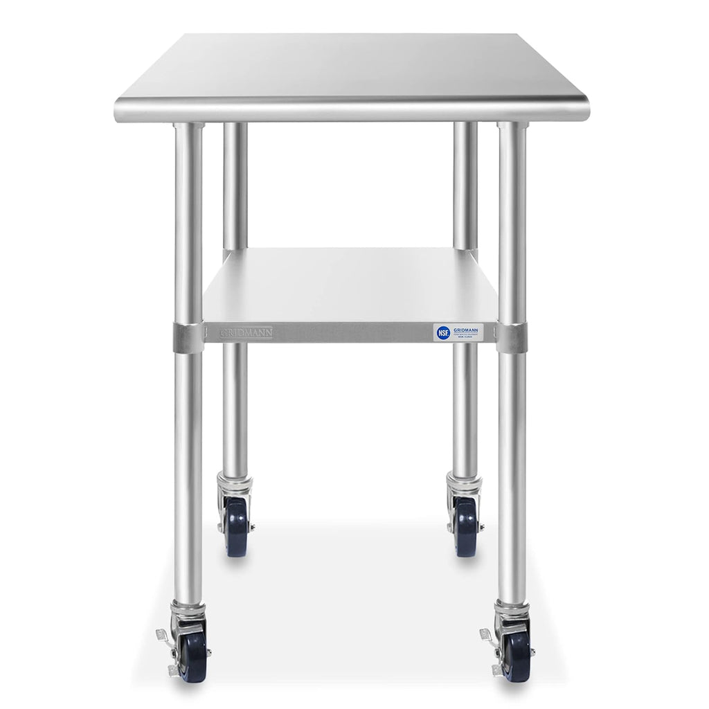 GRIDMANN NSF Stainless Steel Work & Prep Table 30 x 24 Inches with Caster Wheels and Under Shelf for Restaurant, Home, Hotel