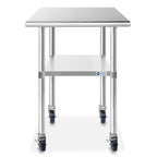 GRIDMANN NSF Stainless Steel Work & Prep Table 30 x 24 Inches with Caster Wheels and Under Shelf for Restaurant, Home, Hotel