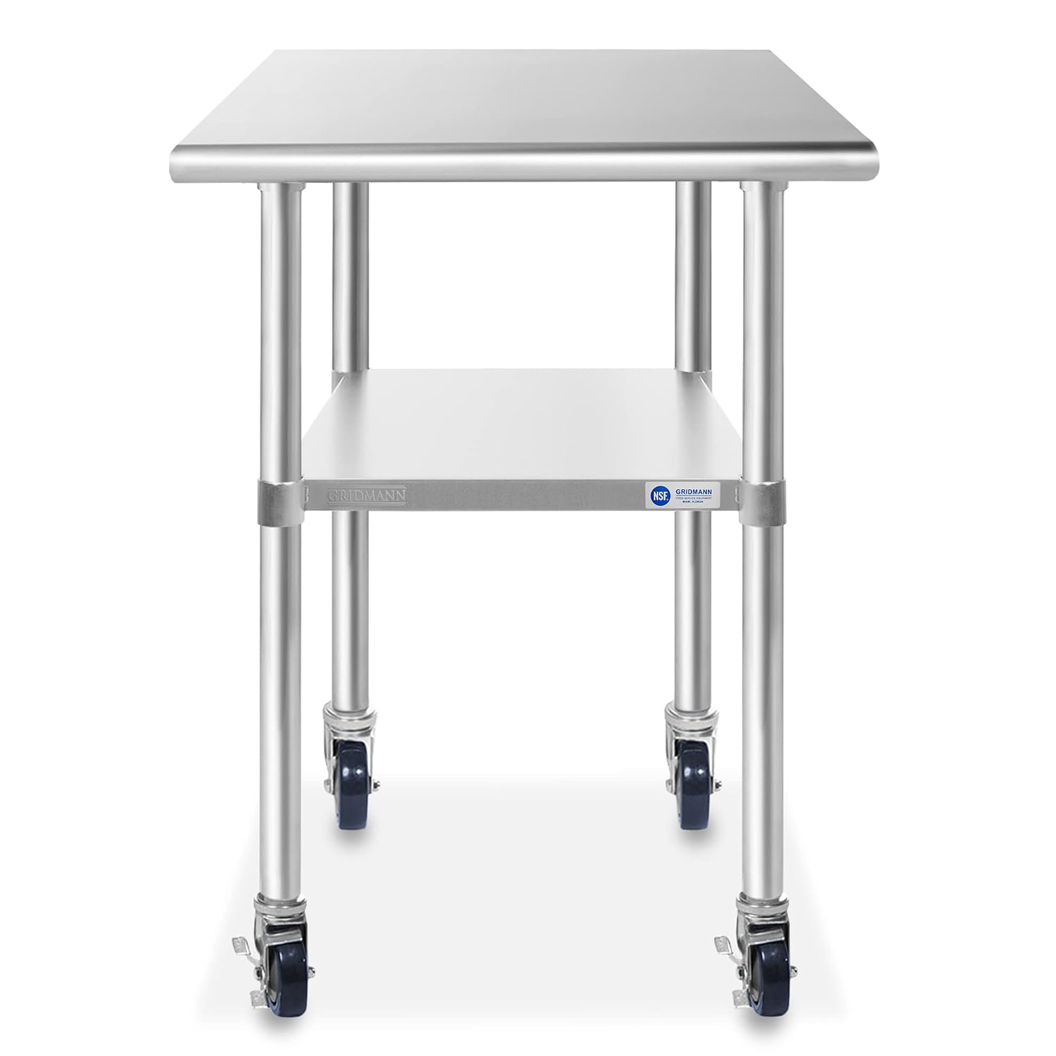GRIDMANN NSF Stainless Steel Work & Prep Table 30 x 24 Inches with Caster Wheels and Under Shelf for Restaurant, Home, Hotel