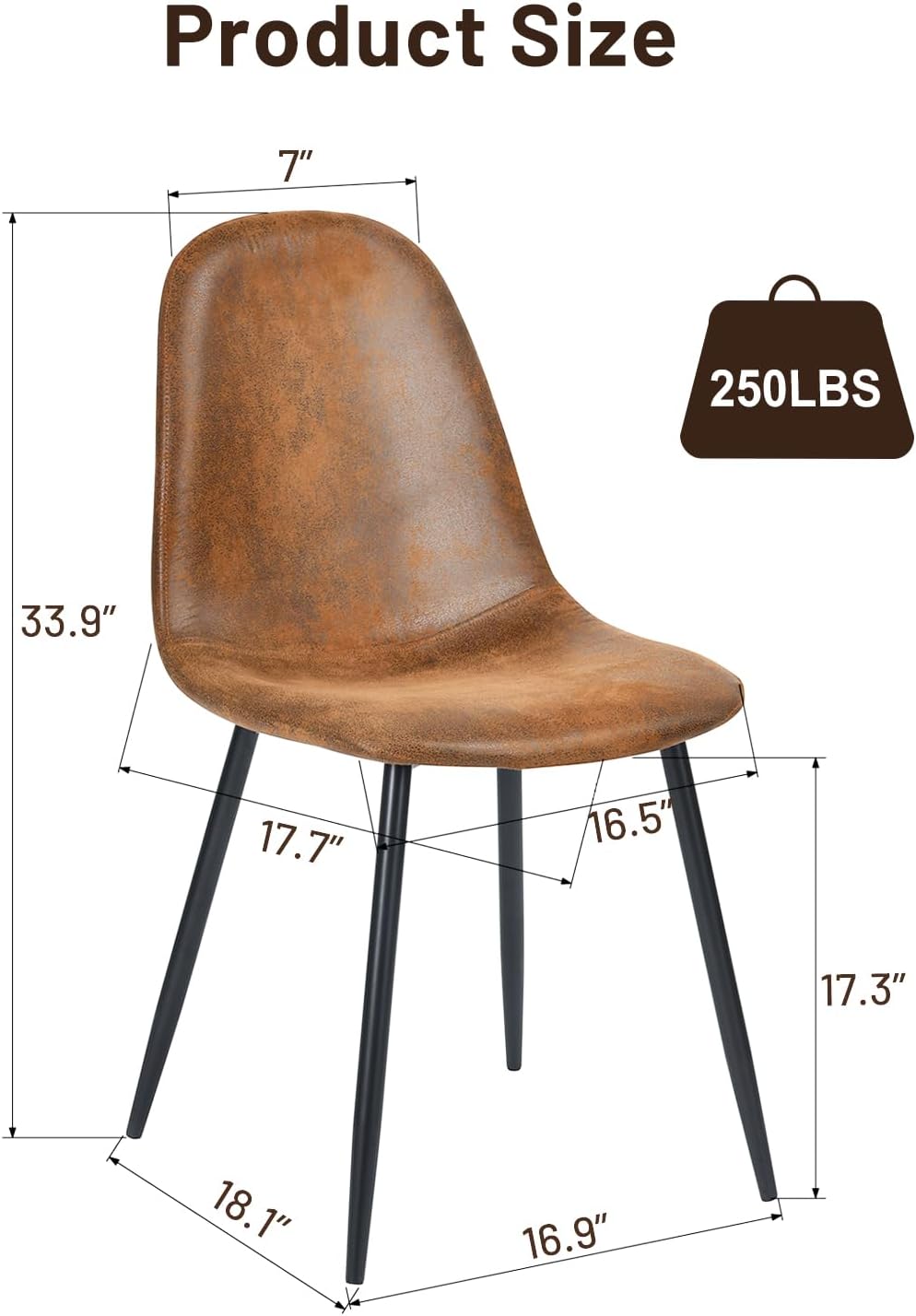FurnitureR Mid-Century Modern Suede Dining Chairs Set of 4 with Metal Legs, U...