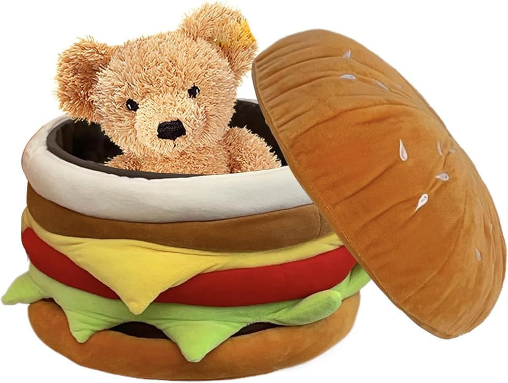 Small Storage Ottoman Hamburger Shaped Seat Cushion for Bedroom Entryway,Upho...