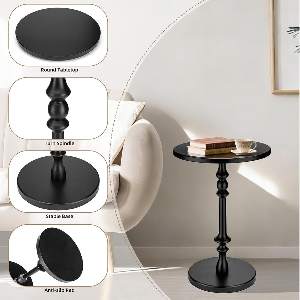 Solid Wood Round Side Table, 15.75" Small Drink Table with Non-Slip Pede...