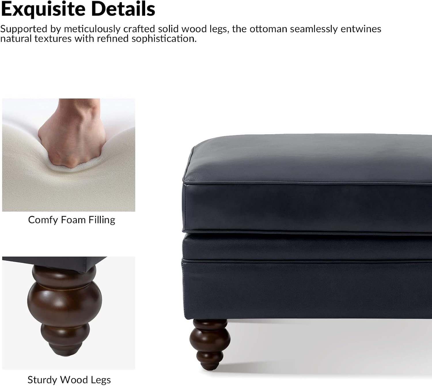 HULALA HOME Genuine Leather Ottoman Coffee Table, Ottoman Foot Rest for Living Room, Navy