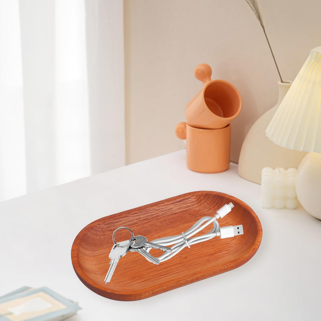 Oval Wood Ring Dish Small Jewelry Dish Holder Organizer 7.09 Inch | for Necklace Bracelet Display Wedding Decor Serving Dishes