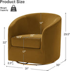 HULALA HOME Swivel Accent Chair with Gold Metal Base, Contemporary Velvet Curved Swivel Barrel Chair, Upholstered Club Armchair, Leisure Single Sofa for Living Room, Nursery, Bedroom(Golden)